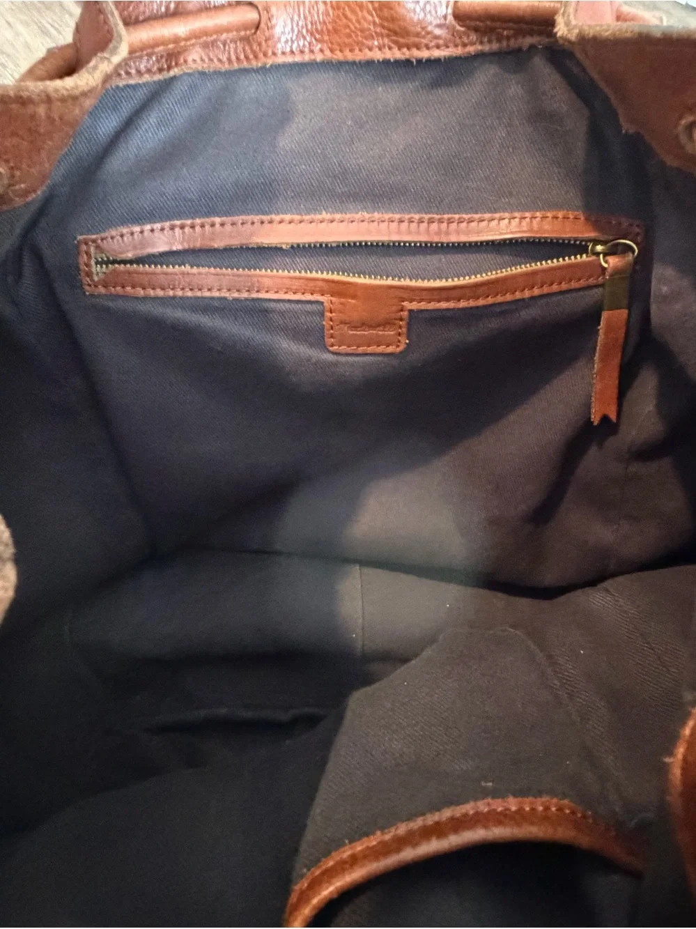 Madewell Cognac Brown Leather Drawstring Backpack Rucksack Boho Minimalist